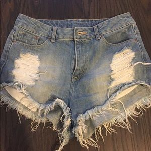 High waisted cut off denim shorts